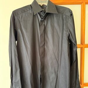 Eton Men's Black Striped Dress Shirt w/ French cuffs for cuff links.